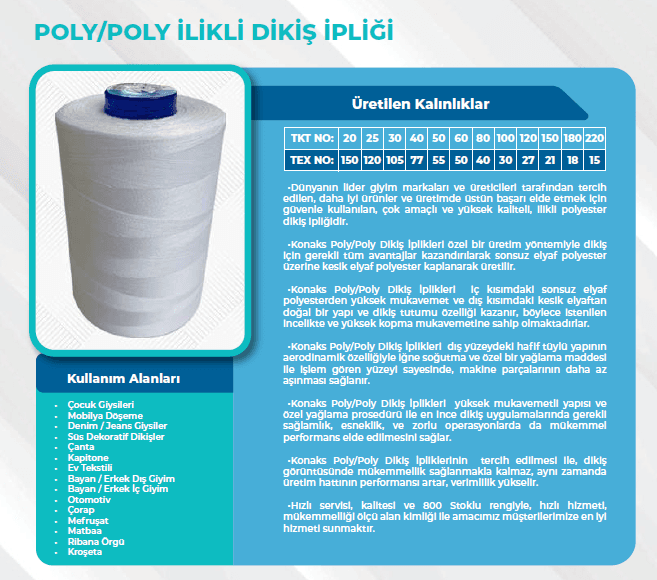 KONAKS - POLY/POLY  50 NO DİKİŞ İPLİĞİ